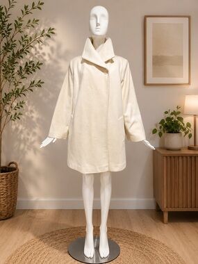S Rothschild Ivory Wool Blend Coat 18W Shawl Collar Plus Size Elegant